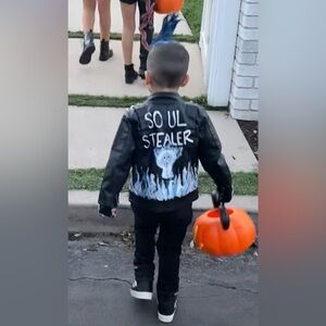 Black Leather Jacket with Handpainted Design (for Hades costume)